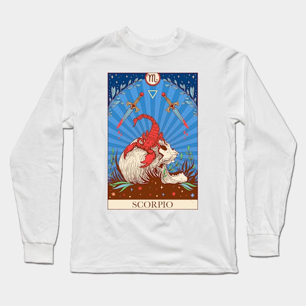 Zodiac sign tarot card Scorpio Long Sleeve T-Shirt by OccultOmaStore